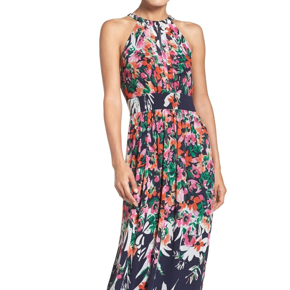 Floral Print Chiffon Halter Maxi Dress